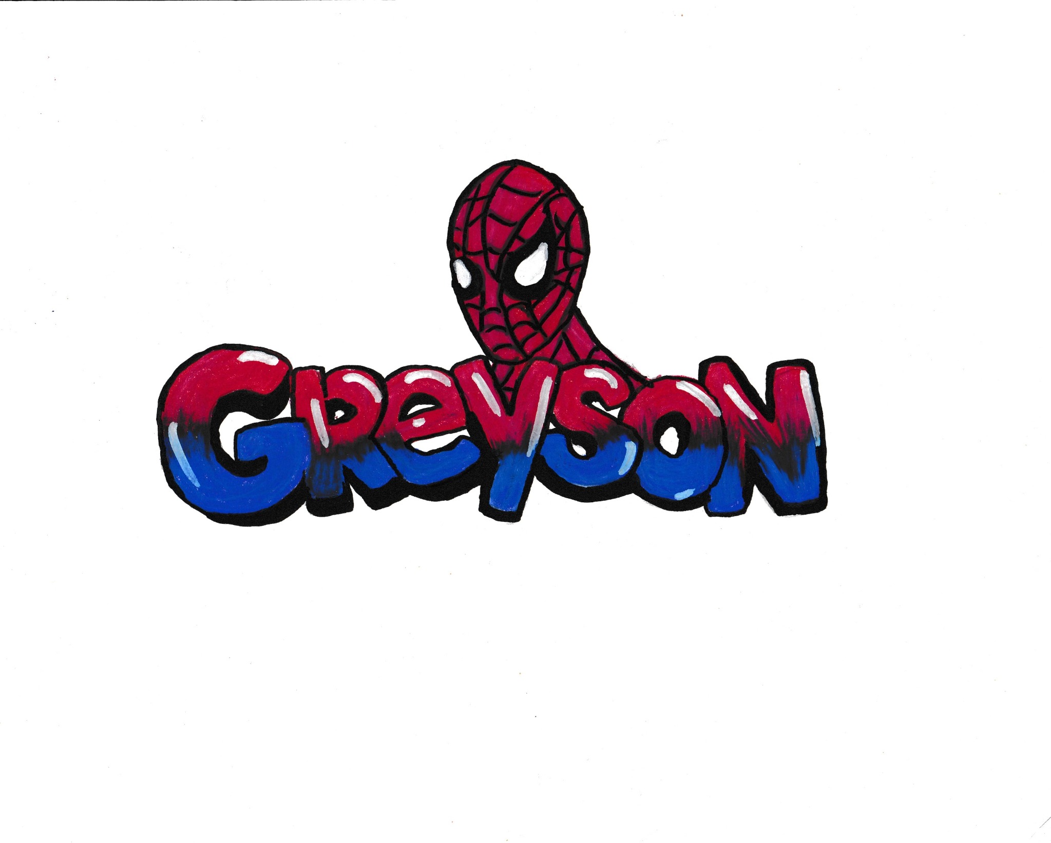 Hand-drawn Greyson name artwork with a red and blue superhero theme
