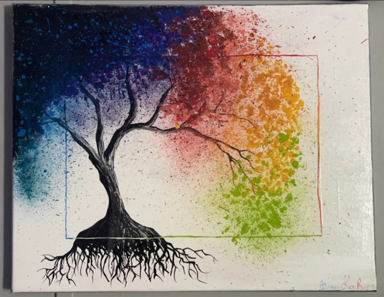 In Every Season, Love Is Love, an original rainbow tree painting by Traci Rogers